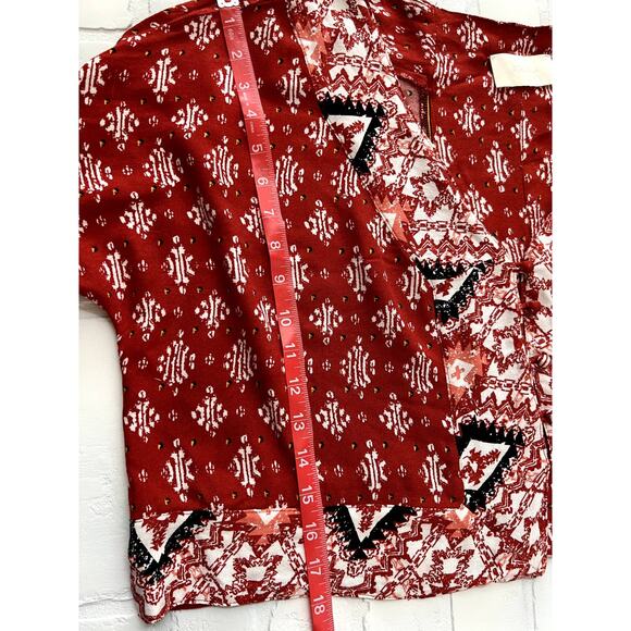 Storia Tribal Pattern Oversized Loose Fit Crop Style Top Tie Sleeves- sz s/m - Picture 5 of 5
